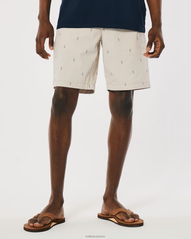 Bottoms Hollister Men Pineapple Pattern Flat-Front Twill Shorts 9\\ 488201310 Tan Pattern